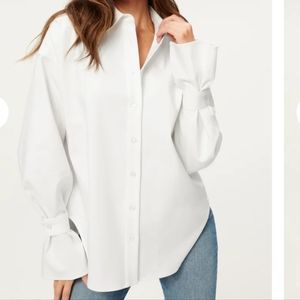 GOOD AMERICAN Tabbed Poplin Shirt w/ belted Cuff Size 1/2